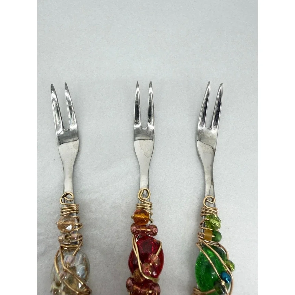 Wire Wrapped Beaded Appetizer Hordoeuvres Cocktail Forks Party Set of 3 Serving